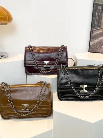 Damen Vintage Falten PU Leder Schultertasche Große Kapazität Unterarm Crossbody Tasche Metall H Schnalle Kette Handtasche