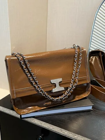 Damen Vintage Falten PU Leder Schultertasche Große Kapazität Unterarm Crossbody Tasche Metall H Schnalle Kette Handtasche
