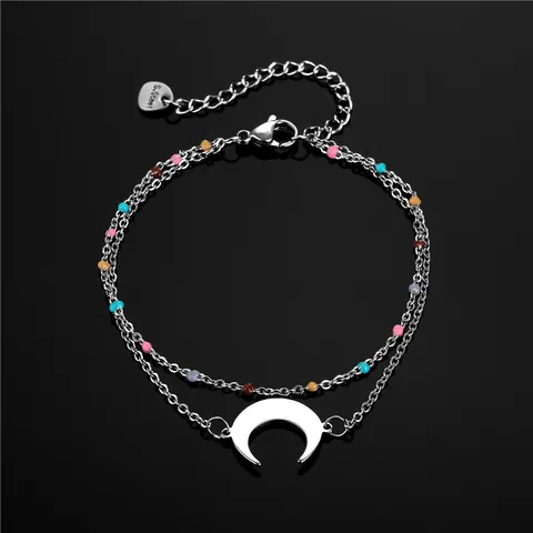 Bracciale Doppio Strato in Acciaio Inossidabile Minimalista Per Donna Colore Argento Catena di Sfere Regolabile Gioielli
