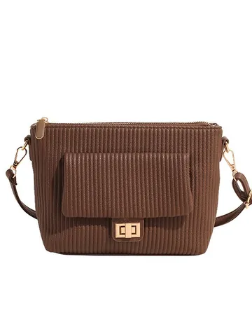 Borsa a Tracolla da Donna in Pelle PU Plissettata Vintage a Righe Verticali Piccola Borsa Quadrata Con Chiusura a Vite