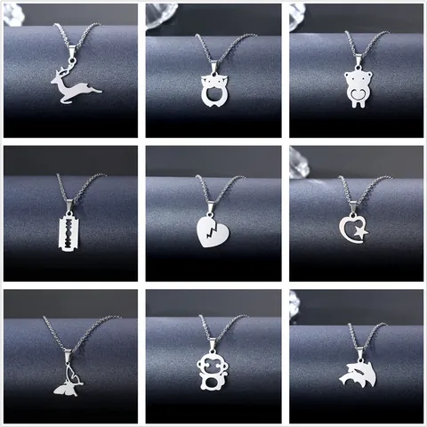 Collana con Pendente in Acciaio Inossidabile 304 Hip Hop per Donna Cuore Lucidato Farfalla Lama di Rasoio Pendente Animale Gioielli per Feste Quotidiane
