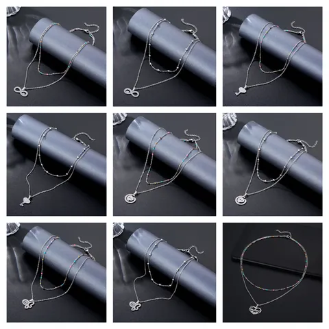 Collana a Doppio Strato in Acciaio Inossidabile Con Pendente Per Donna Catena Con Perline Infinito Farfalla Cuore Mama Love Atom Gioielli