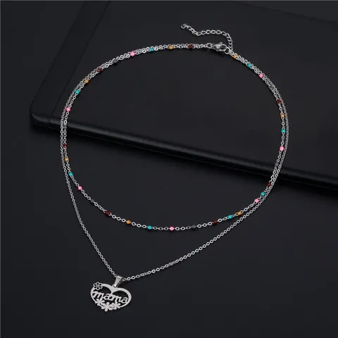 Collana a Doppio Strato in Acciaio Inossidabile Con Pendente Per Donna Catena Con Perline Infinito Farfalla Cuore Mama Love Atom Gioielli