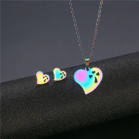 304 Edelstahl Hohl Herz Halskette Ohrstecker Regenbogen Bunt Galvanisiert Damen Täglich Party Schmuck Zubehör