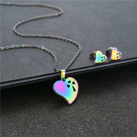 304 Edelstahl Hohl Herz Halskette Ohrstecker Regenbogen Bunt Galvanisiert Damen Täglich Party Schmuck Zubehör