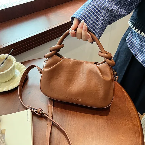 Dames Mode PU Leer Plooien Dumpling Tas Geknoopte Handgreep Schoudertas Grote Capaciteit Dagelijkse Woonwerk Tas
