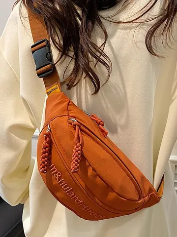 Damen Casual Oxford Gewebe Brusttasche Einfarbig Buchstabe Stickerei Gürteltasche Mit Verstellbarem Gurt Für Sport Reisen
