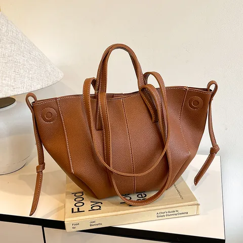 Damen Lychee-Muster PU-Leder Tote Tasche Große Kapazität Minimalistische Kontrastnähte Schulter Umhängetasche Arbeit Handtasche