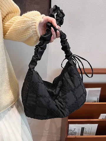 Borsa a Spalla Trapuntata Donna Grande Capacità Forma a Raviolo Moda Tracolla Arricciata Borsa Hobo a Tracolla Casual