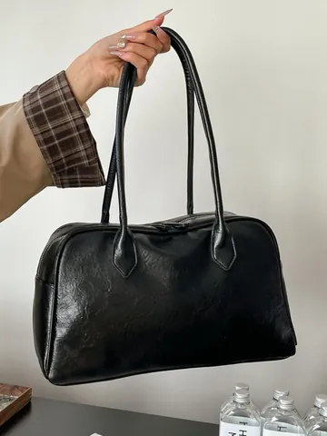 Damen Retro PU Leder Tote Tasche Große Kapazität Minimalistische Unterarm Schultertasche Mode Büro Arbeit Pendeln Handtasche