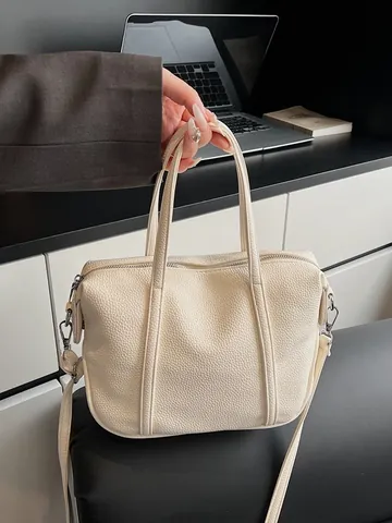 Fashion Women Lychee Pattern Shoulder Bag Synthetic Leather Crossbody Handbag With Detachable Strap For Daily Work Commute