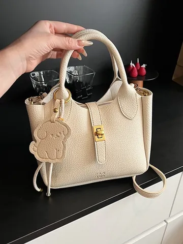 Dames Litchi Korrel PU Leer Emmer Tas Mode Handtas Crossbodytas Met Hondenhanger Metalen Draaislot Voor Dagelijks Gebruik