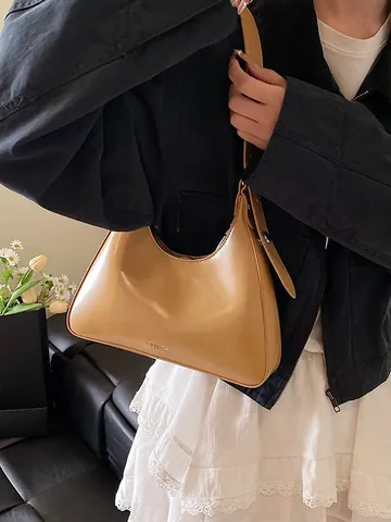 Borsa Sotto l'Ascella Minimalista da Donna in Pelle PU Borsa a Tracolla Hobo di Moda Borsa a Mano a Mezzaluna Con Stampa di Lettere per il Pendolarismo Quotidiano
