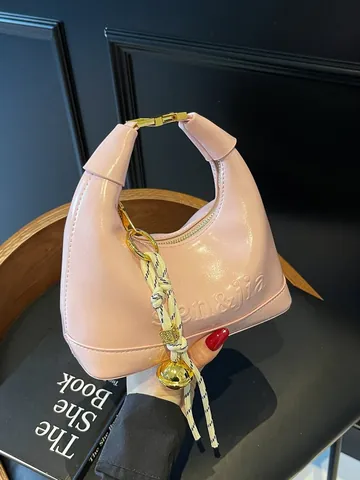 Women Vintage PU Leather Half Moon Hobo Bag Fashion Embossed Shoulder Crossbody Bag With Metal Charm And Braided Rope