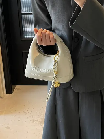Women Vintage PU Leather Half Moon Hobo Bag Fashion Embossed Shoulder Crossbody Bag With Metal Charm And Braided Rope