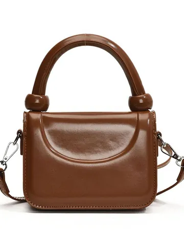Petit Sac à Main Carré en Cuir PU Brillant pour Femmes Avec Doublure en Polyester Bandoulière Amovible Sac à Bandoulière Mode