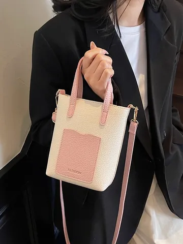 Sac Seau Femme Minimaliste en Cuir PU Grainé Couleur Contrastée Sac Bandoulière Mode Lettre Petit Sac à Épaule Main Polyvalent