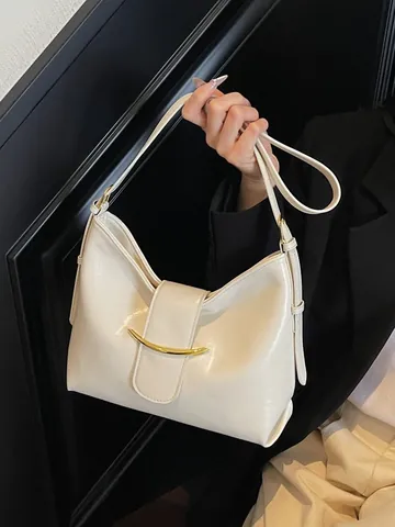 Borsa a Spalla Vintage in Pelle PU per Donna Borsa Hobo Grande Capacità Con Fibbia in Metallo a Luna Oro Borsa Sottoascellare