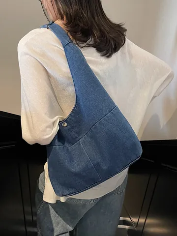 Vintage Gewaschene Denim-Einkaufstasche Für Damen Große Kapazität Einfache Lässige Schultertasche Hobo-Tasche Für Alltag Büro