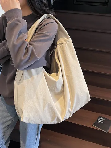 Bolso Tote de Nailon de Gran Capacidad para Mujer Bolso de Hombro Hobo Minimalista Estilo Coreano Color Sólido Bolso Informal