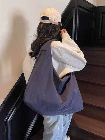 Bolso Tote de Nailon de Gran Capacidad para Mujer Bolso de Hombro Hobo Minimalista Estilo Coreano Color Sólido Bolso Informal