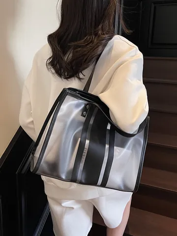 Women Transparent PVC Tote Bag Large Capacity Waterproof Jelly Shoulder Bag With Inner Pouch Fashion Clear Beach Handbag