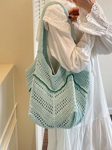 Sac Fourre-tout en Tricot de Grande Capacité pour Femmes 2025 Nouveau Style Coréen Sac à Bandoulière Plage Vacances