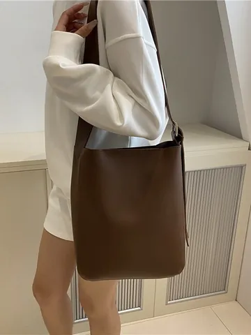 Ensemble de Sacs à Bandoulière en Cuir PU Rétro Minimaliste Grande Capacité pour Femmes Vintage Sous-Mère Tote Pouch Seau
