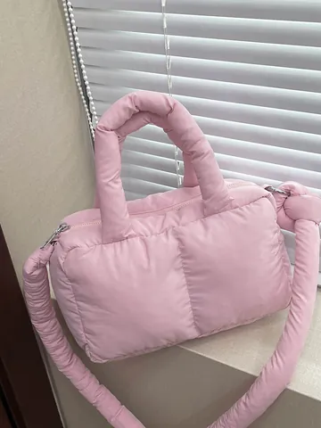 Women Quilted Puffer Handbag Lightweight Nylon Crossbody Bag Solid Color Soft Padded Shoulder Bag Versatile Casual Tote Bag
