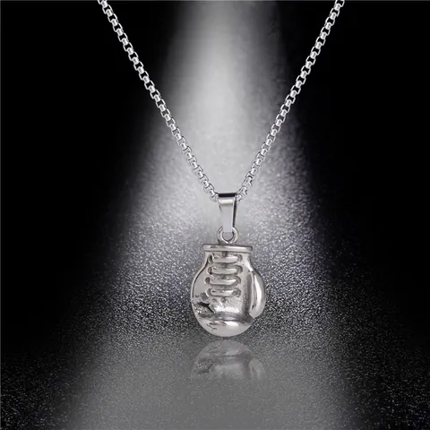 Collier Pendentif Gant de Boxe en Acier Inoxydable Vintage Bijoux Punk Sportif pour Hommes Femmes Fitness Musculation