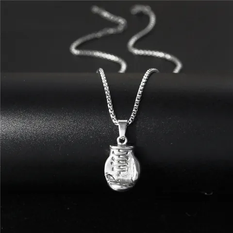 Collier Pendentif Gant de Boxe en Acier Inoxydable Vintage Bijoux Punk Sportif pour Hommes Femmes Fitness Musculation
