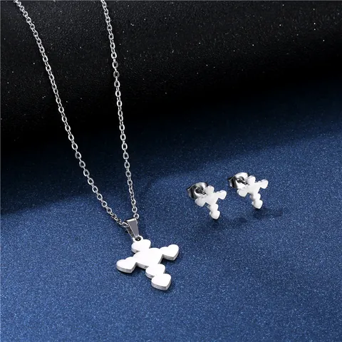 304 Edelstahl Herzförmiger Kreuz Anhänger Halskette Ohrstecker Damen Minimalist Mode Schlüsselbein Kette Täglicher Schmuck Zubehör
