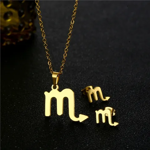Set di Collana e Orecchini a Bottone 12 Costellazioni Zodiacali in Acciaio Inossidabile 304 Placcato Oro Gioielli Donna