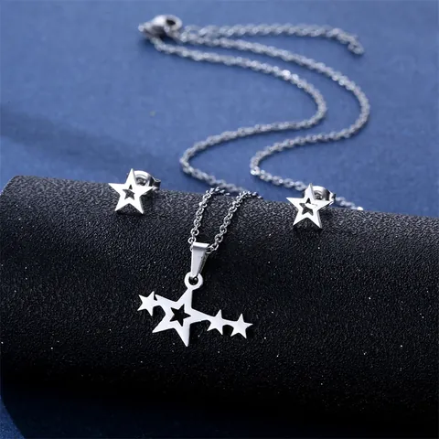 Collana Orecchini in Acciaio Inossidabile per Donna Minimalista Cuore Stella Luna Animale Pendente Gioielli Tono Argento