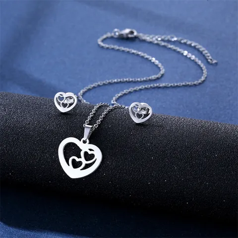 Collana In Acciaio Inossidabile Minimalista E Orecchini A Bottone Per Donna Gatto Vuoto Cuore Fiocco Di Neve Stella Margherita Gioielli