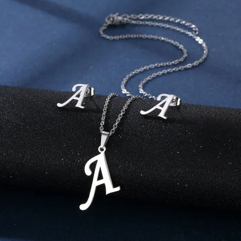 Set Gioielli Collana E Orecchini In Acciaio Inossidabile 304 Con Iniziale Dalla A Alla Z Ciondolo Lettera Minimalista Per Donna