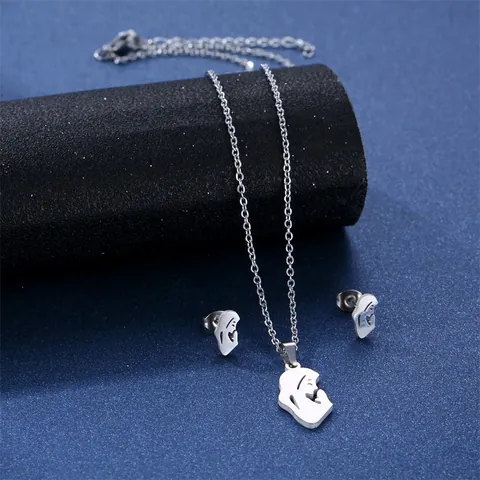 Minimalista 304 Acciaio Inossidabile Festa della Mamma Silhouette Profilo Donna Ciondolo Collana Orecchini a Bottone Donna Regalo