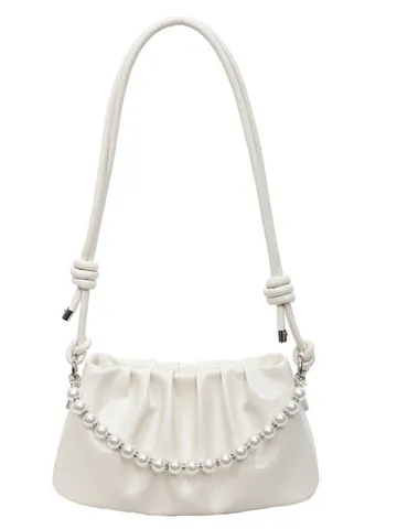Women's Fashion Ruched Underarm Bag Elegant Pearl Chain Shoulder Bag High Quality PU Leather Small Crossbody Bag Handbag