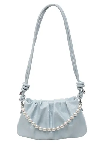 Women's Fashion Ruched Underarm Bag Elegant Pearl Chain Shoulder Bag High Quality PU Leather Small Crossbody Bag Handbag
