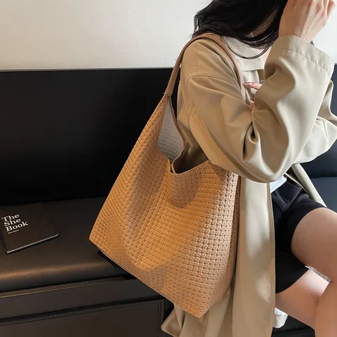 Bolso Tote de Cuero PU Trenzado Vintage para Mujer Gran Capacidad Bolso de Hombro Hobo Trenzado a Mano Retro Color Sólido