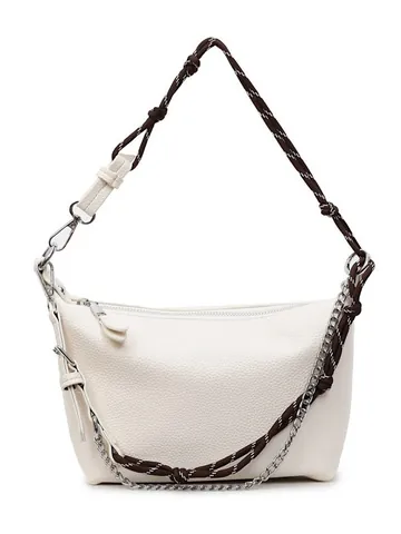 Women Fashion PU Lychee Pattern Hobo Bag Braided Rope Strap Silver Chain Crossbody Shoulder Bag Casual Retro Handbag