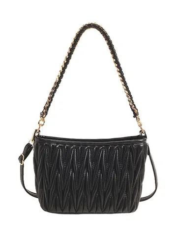 Women Ruched Pleated Shoulder Bag With Chain Strap PU Leather Matelassé Style Fashion Underarm Hobo Crossbody Bag Daily Bag