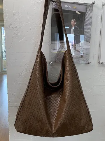 Borsa Tote da Donna in Pelle PU Intrecciata Grande Capacità Borsa a Spalla Hobo Semplice di Moda Versatile per Pendolari Vintage