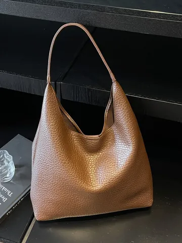 Women Large Capacity PU Leather Tote Bag And Pouch Retro Pebbled Texture Hobo Shoulder Bag Minimalist Commuter Underarm Bag