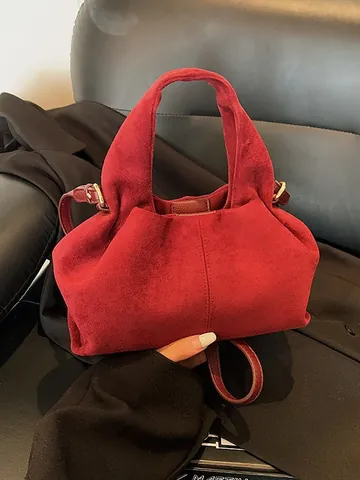 Vintage Suede Handbag For Women Cloud Shape Shoulder Crossbody Bag With Adjustable Strap Fashion Solid Color Hobo Purse