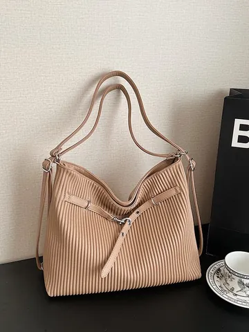 Borsa Tote da Donna a Pieghe Grande Capacità Pelle PU Vintage Borsa a Spalla Casual Hobo Borsa Moda Zaino Versatile