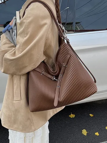 Borsa Tote da Donna a Pieghe Grande Capacità Pelle PU Vintage Borsa a Spalla Casual Hobo Borsa Moda Zaino Versatile