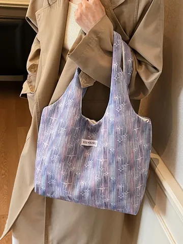 Women Large Capacity Canvas Tote Bag Retro Star Pattern Shoulder Handbag For Daily Travel Commuting Shopping Shopping Bag