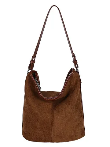 Damen Vintage Wildlederimitat Große Kapazität Beuteltasche Minimalistische Hobo-Umhängetasche Mit Verstellbarem Lederriemen Lässige Tote