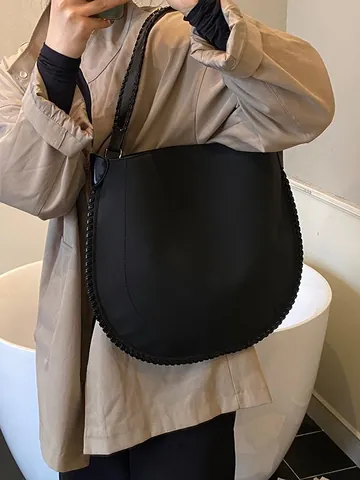 Große Kapazität Tote Bag Für Damen PU Leder Matt Gewebte Kante Hobo Schultertasche Mit Beutel Retro Pendler Mode Tasche